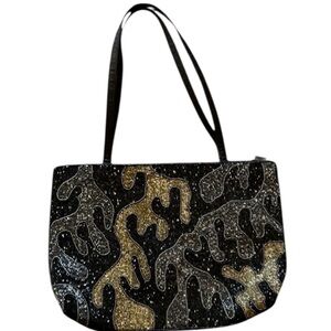 Beaded Black Silver and Gold Bag with Abstract Design Elegant Artsy